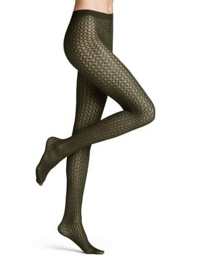 FALKE Cryptogram 30 DEN W TI Trasparenti Velati Fantasia 1 Paio - Verde