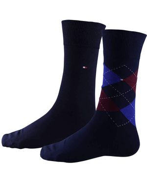 Tommy Hilfiger Socken Doppelpack Rautenmuster rot/blau Größe 43-46