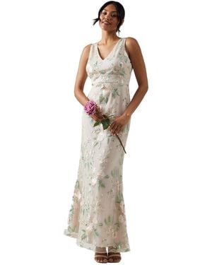 Coast Plunge Neck Rose Embroidered Bridesmaid Dress - Pink