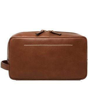Fossil Leather Travel Toiletry Bag Shave Dopp Kit - Brown