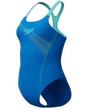 Speedo Medley Logo Swimsuit Swimming Costume Blue Size 36" Approx Uk 12