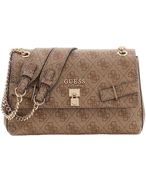 Guess Umhängetasche Schultertasche Yesba Convertible Xbody Flap Latte Logo braun - Mettallic