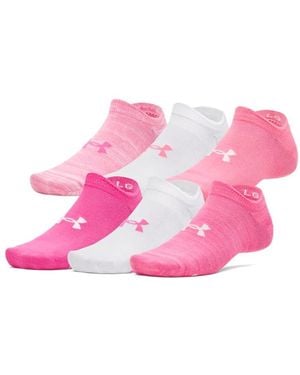 Under Armour Essential No Show Socks 6 Pack, - Pink