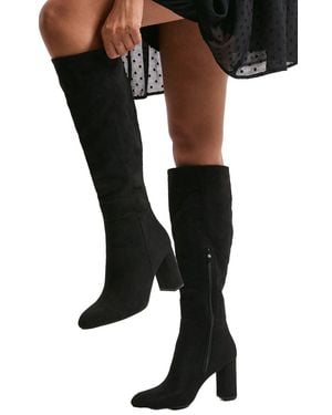 Dorothy Perkins Wide Fit Liliana Almond Toe High Block Heel Knee Boots - Black