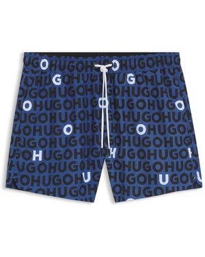 HUGO Tortuga Logo Printed Drawstring Swim Shorts - Blue