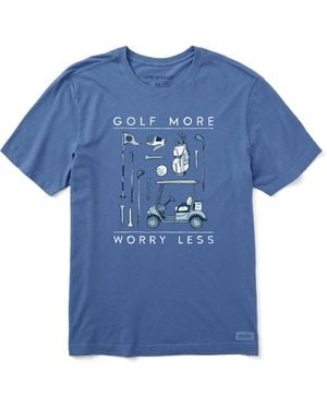 Life Is Good. Golf More Worry Less Short Sleeve Crusher Tee - Blue