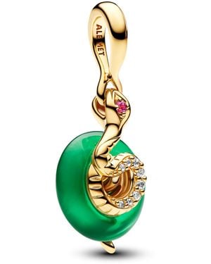 PANDORA Moments Grüner Murano-Glas Schlange Charm-Anhänger aus Sterling Silber mit vergoldeter Metalllegierung