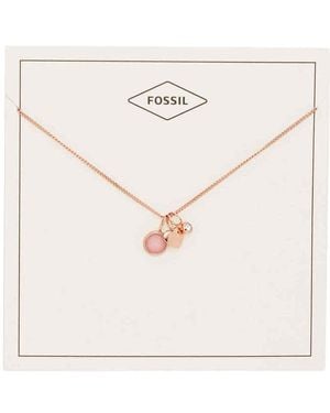 Fossil Heart And Rose Quartz Stainless Steel Necklace For Women - Black