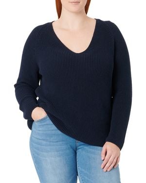 Marc O' Polo Marc OߴPolo Donna Pullover in Maglia in Cotone bio con Scollo a V - Blu