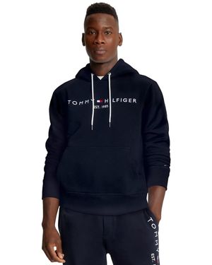 Tommy Hilfiger Iconic Fleece Embroidered Tommy Logo Pullover Hoodie Sweatshirt Collection 2024 Medium Black - Blau