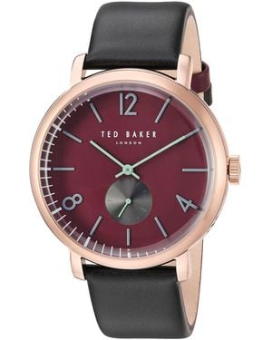 Ted Baker GENTS OLIVER ROSE GOLD BURGUNDY DIAL BLACK STRAP WATCH - Viola
