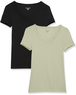 Amazon Essentials T-Shirt con Scollo a v a iche Corte Slim Donna - Multicolore