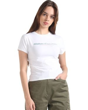 Calvin Klein Jeans Slogan Fitted Tee J20J222642 Magliette a iche Corte - Bianco