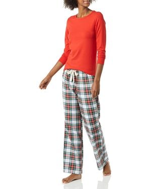 Amazon Essentials Pigiama con Maglia a iche Lunghe e Pantaloni in Flanella Leggera Donna - Rosso