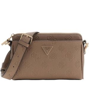 Guess Cresidia Ii Mini Xbody Top Zip Bag Dark Taupe Logo Shoulder Bag - Black