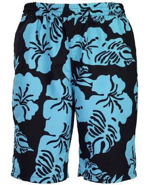 Bugatti Da spiaggia uomo pantaloncini con motivo floreale su fondo nero o rosso/grigio - Blu