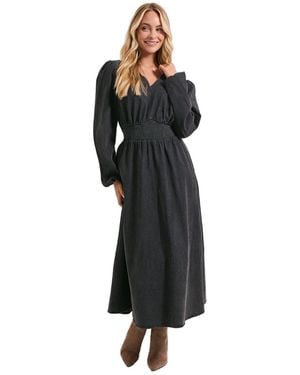 Dorothy Perkins Shirred Waist Long Sleeve Denim Midi Dress - Black