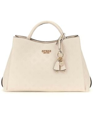 Guess Phoebe Large Girlfriend Satchel Cream White Logo - Natur