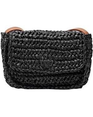 Esprit Gehäkelte Schultertasche mit Klappe - Schwarz