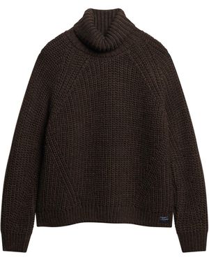 Superdry Pull décontracté en tricot pour femme avec col roulé et coutures décoratives - Noir