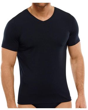 Schiesser Long Life Soft V-Neck Shirt Blue-Black 2XL - Schwarz