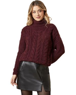 Dorothy Perkins Chunky Cable Knit Roll Neck High Low Hem Jumper - Red