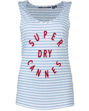Superdry Coast Tanktop mit Streifen und Grafikdesign Meerschaum Blau Weiß Gestreift 36