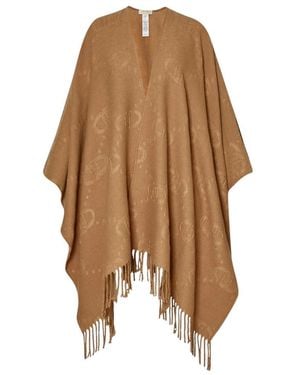Liu Jo LIU JO Poncho con logo e maxi frange Non definito 00070 CAMMELLO - Marrone