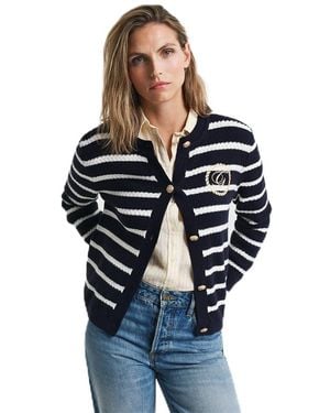 GANT Striped Cotton Knit Jacket Cardigan Jumper - Blue