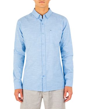 Hurley Mens One And Only Textured Long Sleeve Up Button Down Shirt - Blue