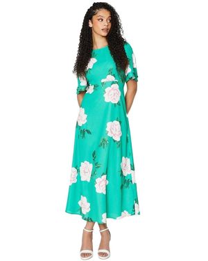 Dorothy Perkins Tall Green Floral Flutter Sleeve Midi Dress - Blue