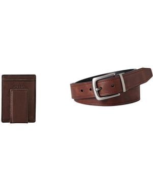 Fossil Ingram Braunes Leder Portemonnaie und Parker Gürtel