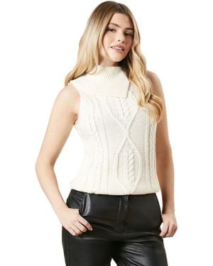 Dorothy Perkins Cable Knit Split Neck Knitted Vest - White