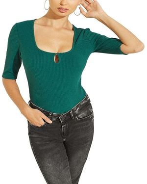 Guess Haut côtelé Serena à manches mi-longues pour femme - Vert