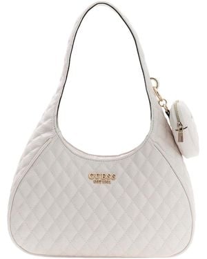 Guess Shoulder Bag Atabey Hobo Bag Cream White Creme-white - Grey