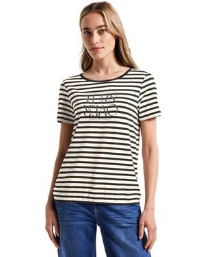 Street One Streifenshirt mit Print - Weiß