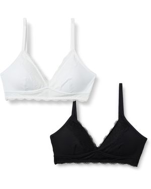Amazon Essentials Bralette Aus Peachierter Mikrofaser Mit Spitzenbesatz Und V-Ausschnitt - Weiß
