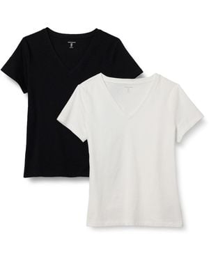 Amazon Essentials T-Shirt con Scollo a V a ica Corta - Nero