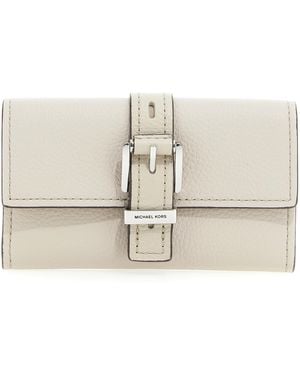 Michael Kors Md Flap Trifold Wallet Hand Bag - Natural