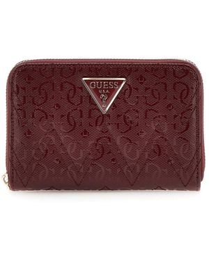 Guess Laurel Slg Medium Zip Around Wallet Burgundy - Purple