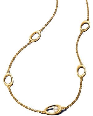 PANDORA Essence 363883c01-45 Organic Shaped Oval And Treated Freshwater Cultured Pearl Necklace Made Of 14 Carat Gold-plated Sterling - Metallic