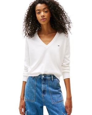 Tommy Hilfiger Tjw Essential Vneck Jumper Ext Dw0dw19888 Pullover Jumper - White