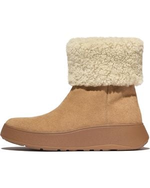 Fitflop F-mode Shearling-collar Zip-up Suede Ankle Boots - Natural