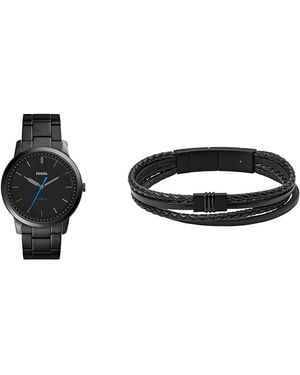 Fossil Minimalist Schwarze Edelstahl Uhr und Townsman Armband