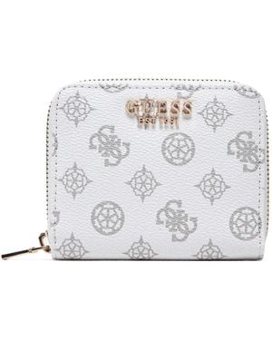 Guess Laurel Slg Small Zip Around Wallet White Logo