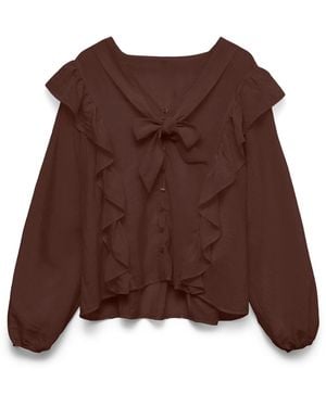 Vero Moda Vmstar Ls V-Neck Tie Frill Top WVN Exp - Braun