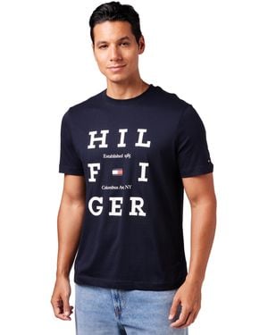 Tommy Hilfiger T-Shirts S/S pour homme avec logo drapeau - Bleu