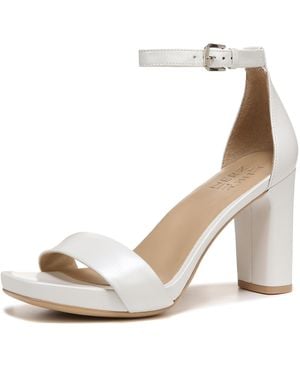 Naturalizer S Joy Ankle Strap Heeled Dress Sandal Pearl White Leather 7.5 Ww - Natural