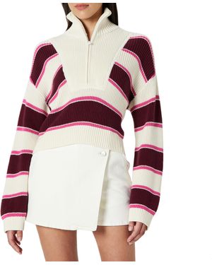 The Drop 's Russel Stripe Half Zip Sweater - Red