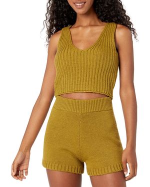 The Drop Sylvie Double V-neck Textured Rib Cropped Jumper Tank - Green